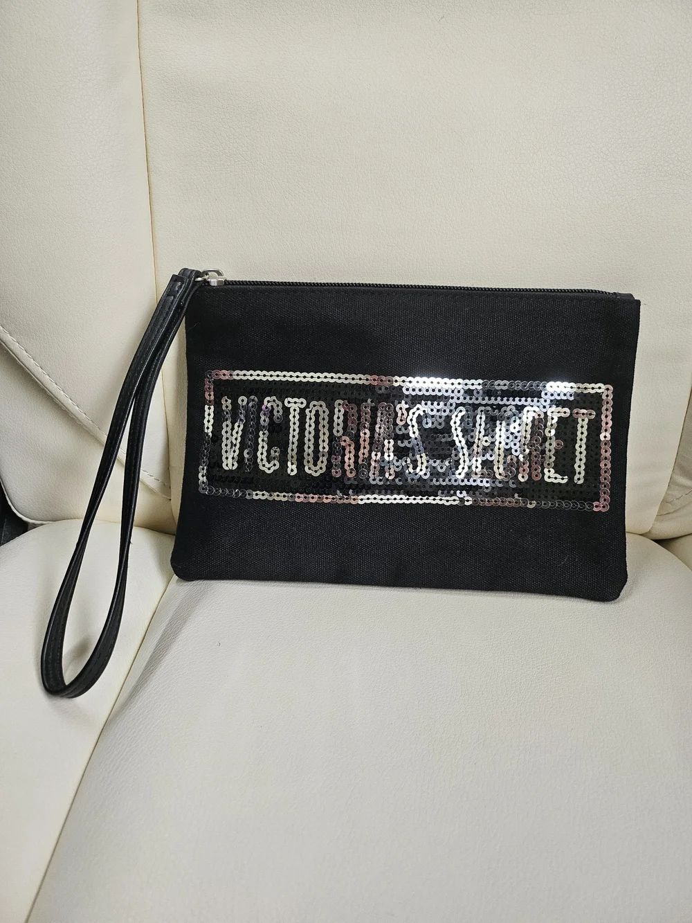 Victoria's Secret Black Sequin Logo Wristlet